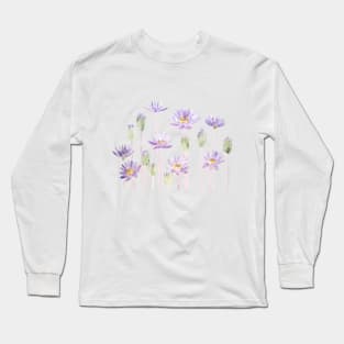 purple waterlily horizontal watercolor Long Sleeve T-Shirt